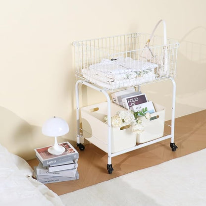 31" tall hennze one layer rolling wire laundry basket, easy moved wire laundry - Image 3