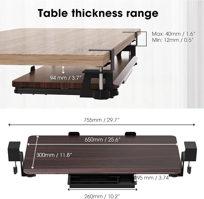 Fenge Keyboard Tray Under Desk, Pull Out Keyboard & Mouse Tray - Image 5