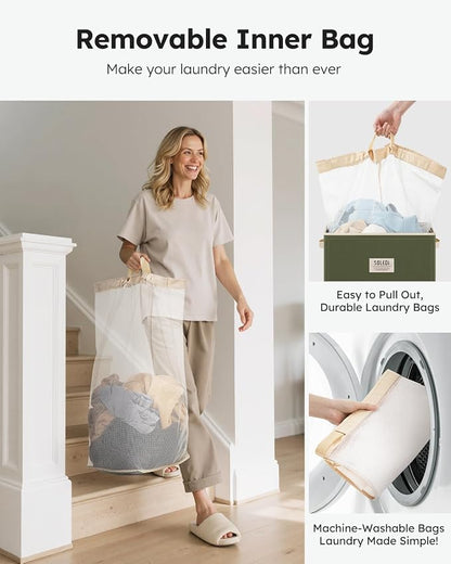 SOLEDI Laundry Hamper with Lid 100L Large & Tall Collapsible Laundry Basket - Image 4