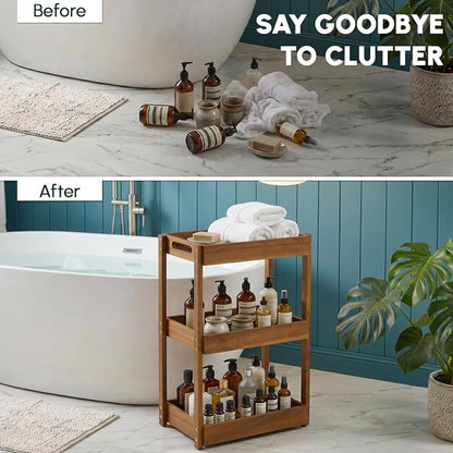 3-Tier Corner Standing Acacia Wood Shower Caddy Organizer | Freestanding corner - Image 4