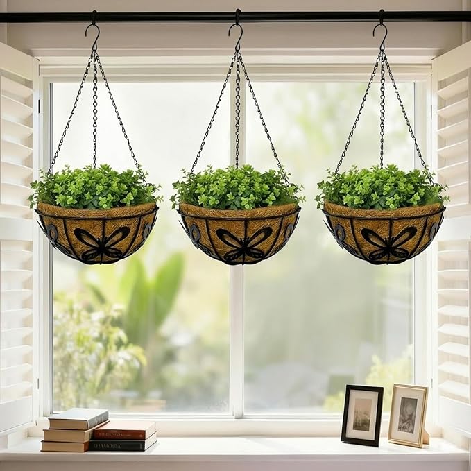 14 Inch Hanging Baskets for Plants Outdoor, 3 Pack Metal Wire Hanging Planters - Image 5