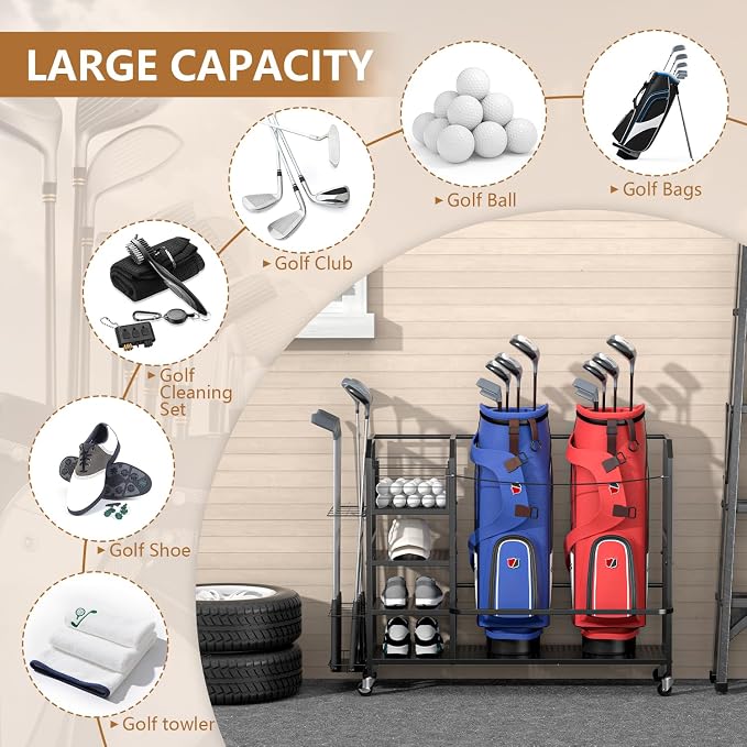 Golf Bag Storage, Big Capacity Golf Bag Organizer - Image 2