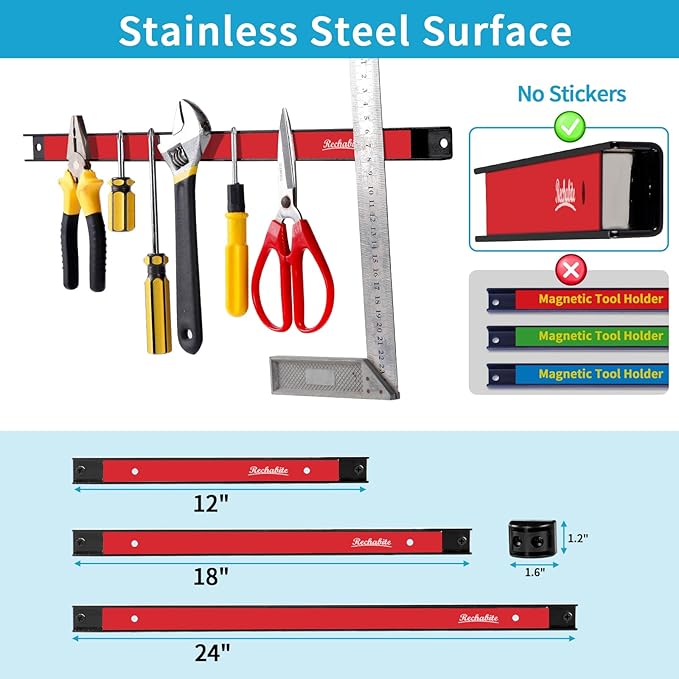 6 Pieces 18" Magnetic Tool Holder Strip, Metal Tool Organizer Rack - Image 4