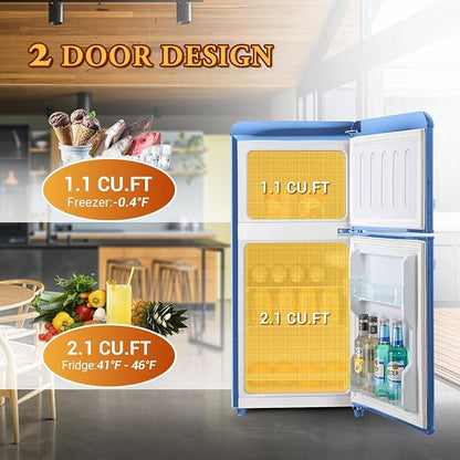 Retro Mini Fridge with Freezer, 3.2 Cu. Ft. Small Retro Refrigerator with - Image 3