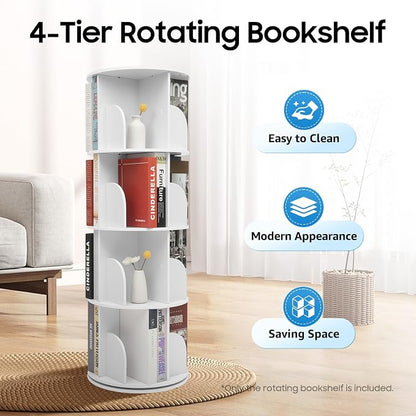 Rotating Bookshelf, 360 Display Round Bookshelf, 4 Tier Floor Standing Bookcase - Image 6