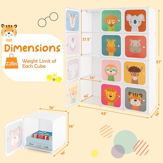 HONEY JOY Kids Wardrobe Closet, Baby Cartoon Clothes Storage Organizer - Image 7