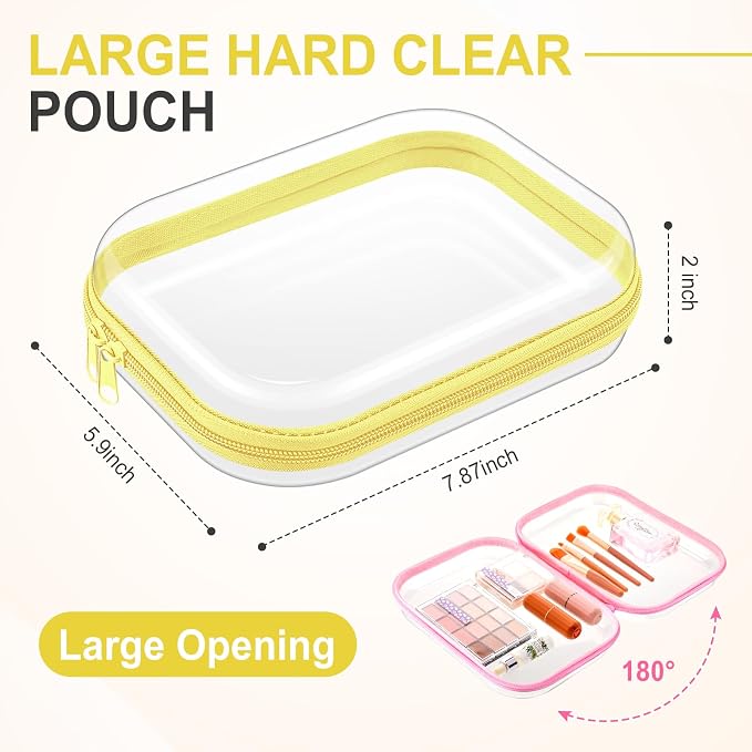 Sanwuta 6 Pcs Clear Hard Zipper Case Hard Plastic Zipper Pouches Transparent - Image 2