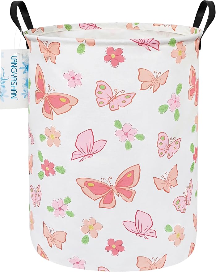 LANGYASHAN Laundry Basket Canvas Fabric Collapsible Organizer Basket by LANGYASHAN