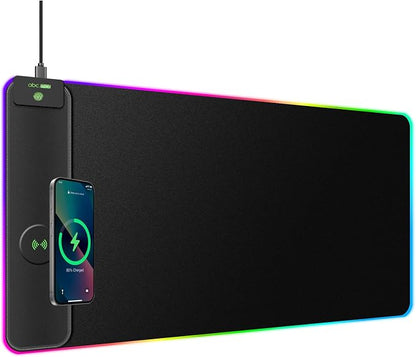 Magnetic Wireless Charging RGB Mouse Pad, 31.5'' x 15.8'' Large LED Gaming Desk by abcmat