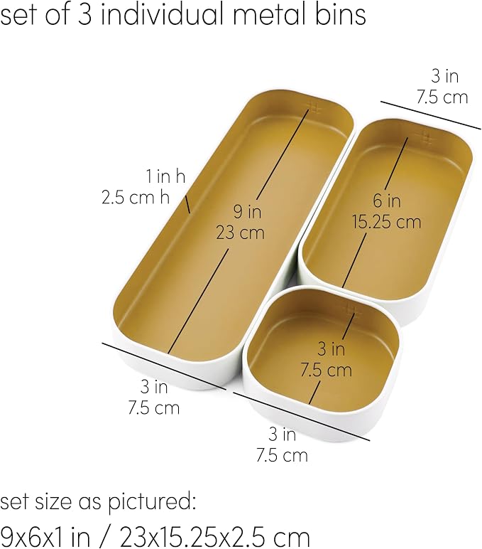 Three by Three Seattle 3 Piece Shallow Metal Organizer Tray Set - Image 2