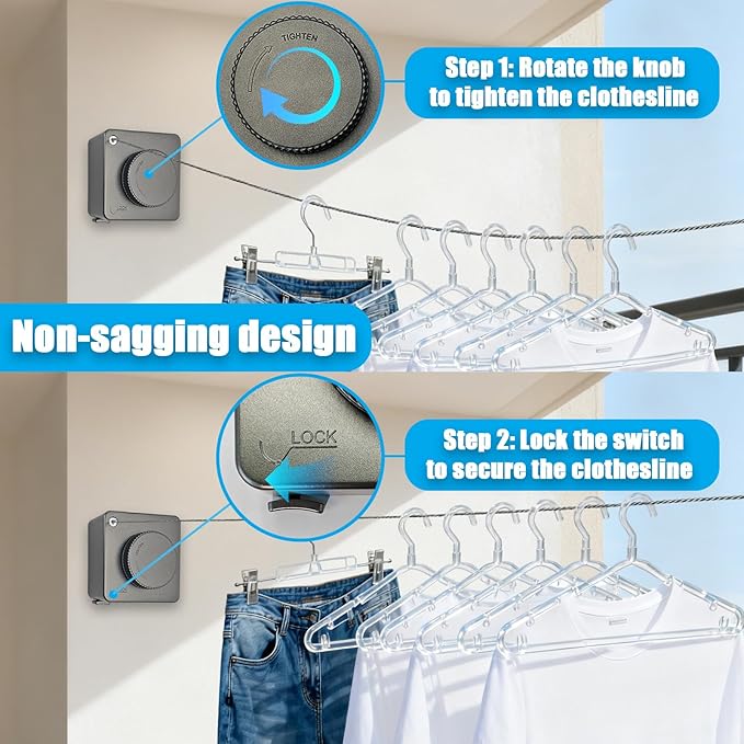 Retractable Clothesline Indoor & Outdoor, 16.2 Feet Stainless Steel Washing Line - Image 4