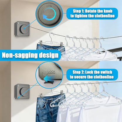 Retractable Clothesline Indoor & Outdoor, 16.2 Feet Stainless Steel Washing Line - Image 4
