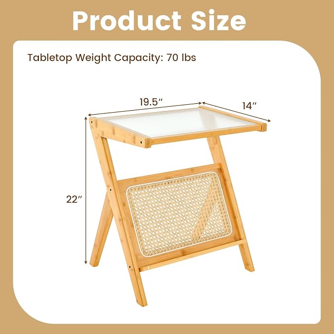 GOFLAME Rattan Side Table Set of 2, Z-Shaped End Table - Image 3