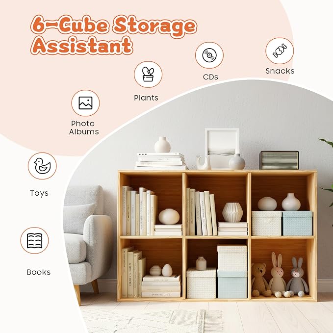 6 Cube Storage Shelf, 2-Tier Solid Wood Cube Storage Organizer, Vertical or - Image 4