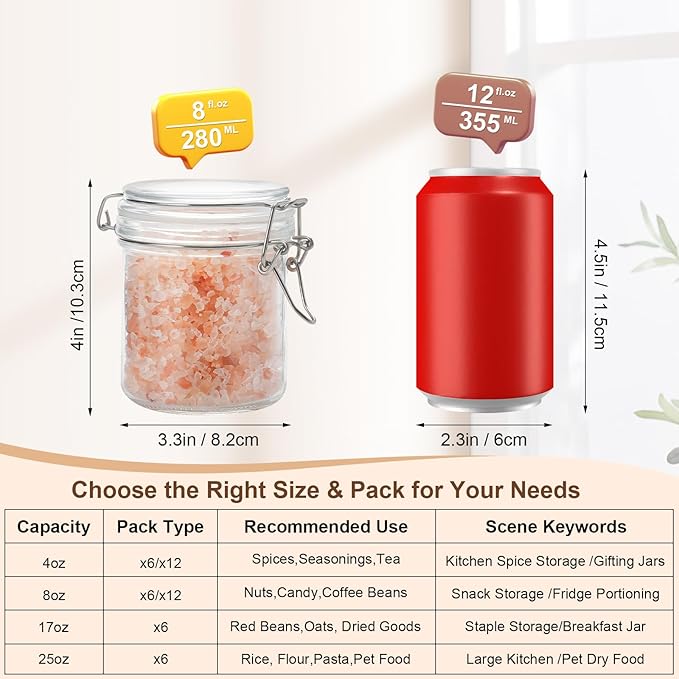 6 Pack Spice Jars, 8 oz Glass Containers - Image 2