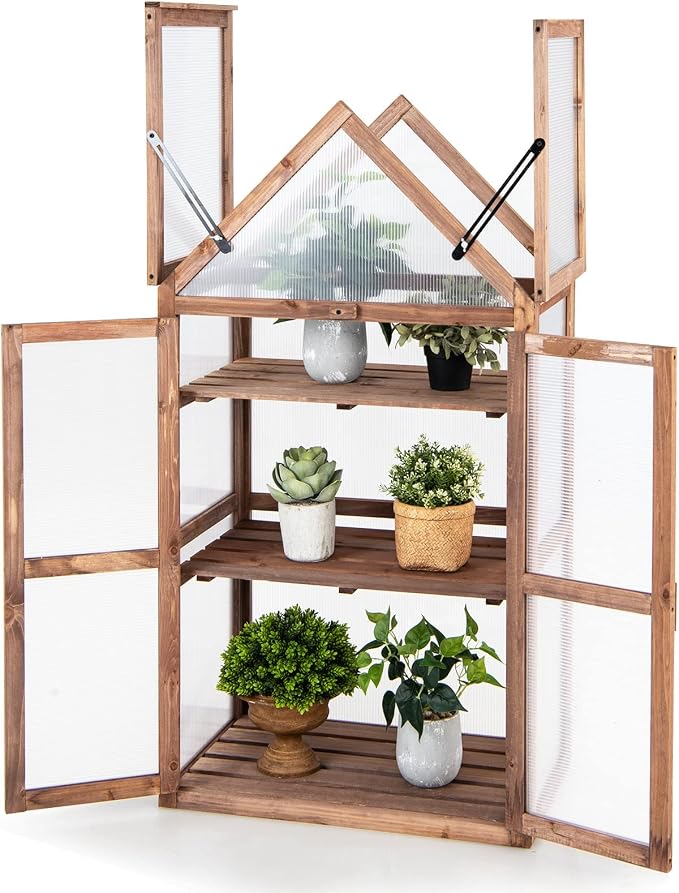 Giantex 3-Tier Garden Cold Frame, Portable Wooden Mini Greenhouse Storage by Giantex