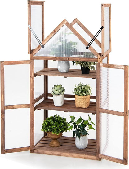 Giantex 3-Tier Garden Cold Frame, Portable Wooden Mini Greenhouse Storage by Giantex
