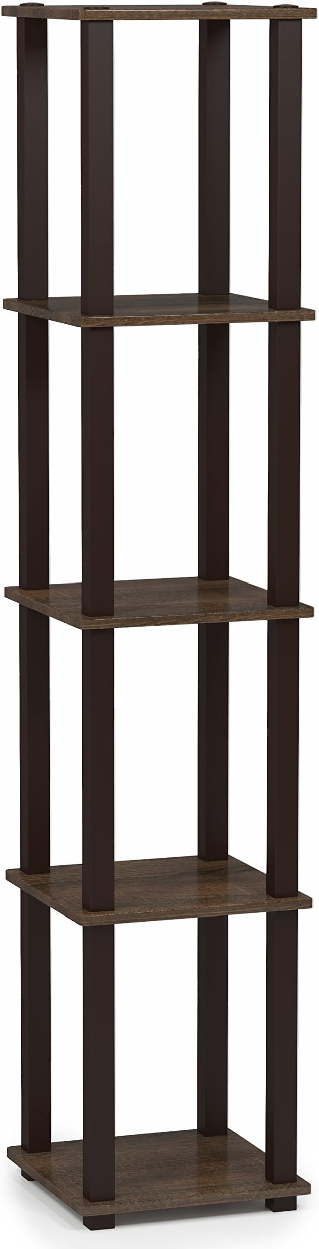 FURINNO Turn-S-Tube 5-Tier Corner Square Rack Display Shelf, Walnut/Brown by Furinno-FitsYourSpaceFitsYourBudget