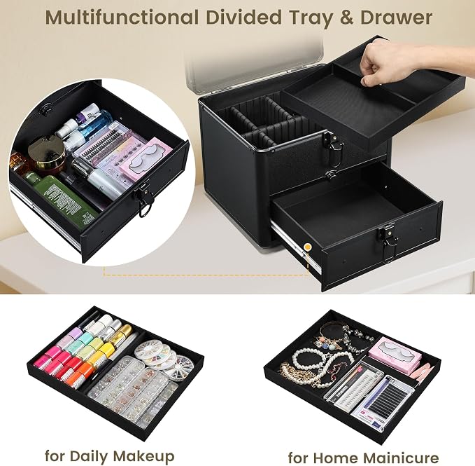 Makeup Case with Drawer, Detachable Lighted LED Mirror, Makeup Organizer Box - Image 3