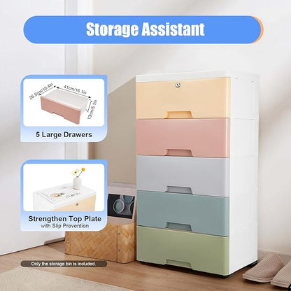 Plastic Drawers Dresser Storage Cabinet 5 Drawer Stackable Vertical Clothes - Image 5