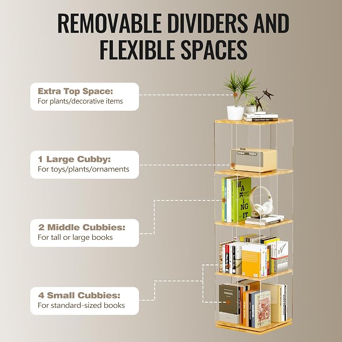 TAKEKIT Rotating Bookshelf, 360 Degree Revolving Bookcase, 4-Tier Spinning - Image 8