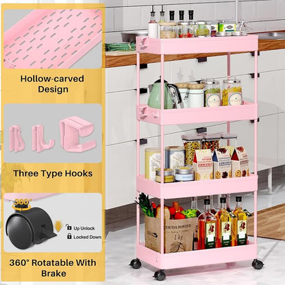 SPACEKEEPER Storage Cart 4-Tier, Bathroom Rolling Cart Utility Storage - Image 7