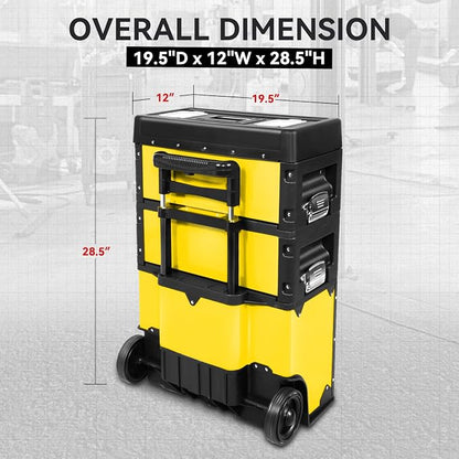 Auto Dynasty 3-Tier Stackable Tool Box, 19.5 Inch 3-in-1 Rolling Tool Box - Image 7