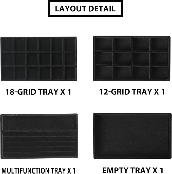 Frebeauty Jewelry Organizer Tray, Stackable Velvet Jewelry Trays, Drawer - Image 4