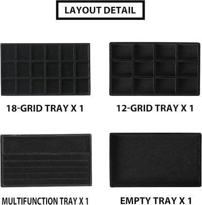 Frebeauty Jewelry Organizer Tray, Stackable Velvet Jewelry Trays, Drawer - Image 4