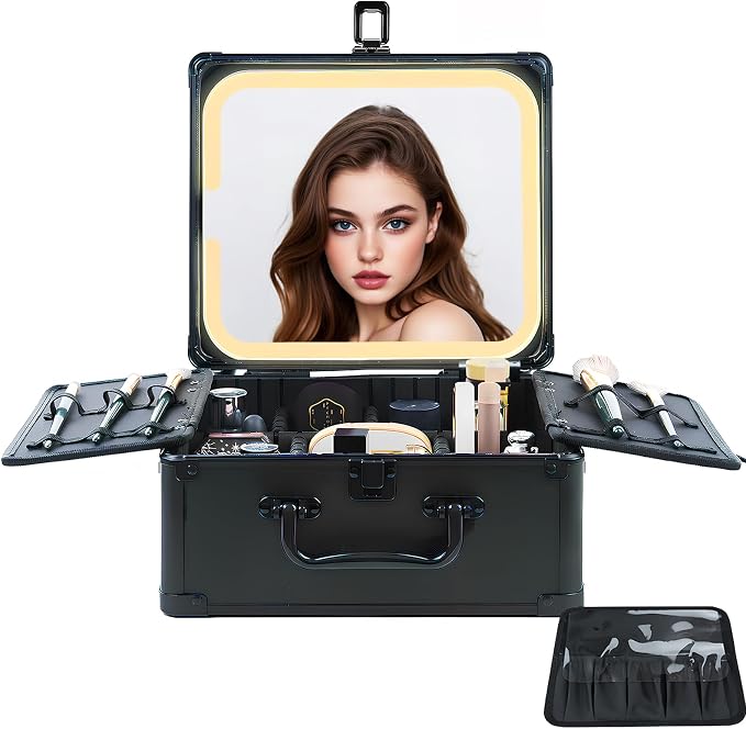 Makeup Organizer Box with Detachable Lighted Mirror, Travel Train Cosmetic Case by UnicornSlumber