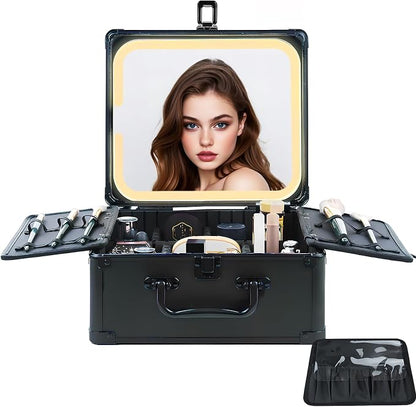 Makeup Organizer Box with Detachable Lighted Mirror, Travel Train Cosmetic Case by UnicornSlumber