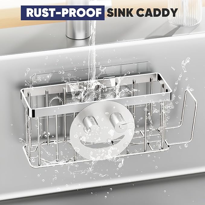 Sponge Holder for Kitchen Sink, Sink Caddy Smiley Face, 4-in-1 Sponge Holder - Image 7