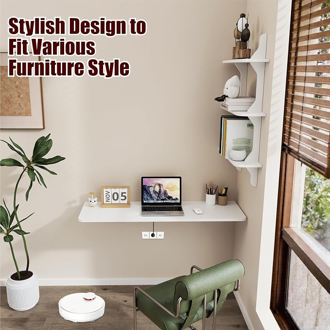 Pmnianhua Wall Mounted Folding Table, Foldable Drop Leaf Table, Wall Mount Fold - Image 3
