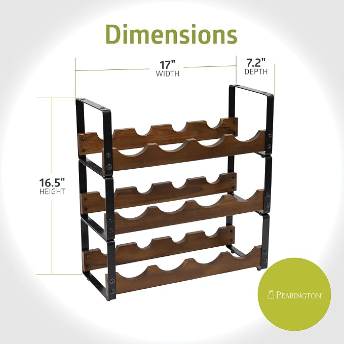 Pearington 12 Bottle Stackable Wine Rack, Rustic 3-Tier Solid Acacia Wood and - Image 7