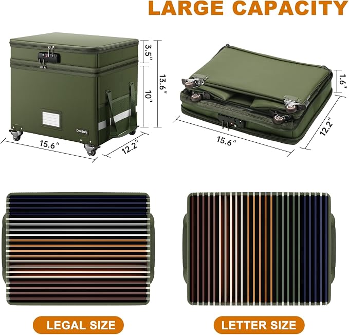 DocSafe File Box with Lock, 2-Layer Fireproof Document Box with Wheels - Image 6