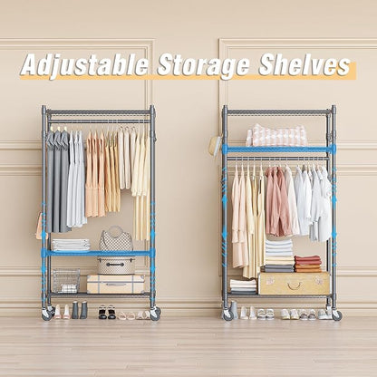 Homdox Garment Rack Heavy Duty, 3 Tier Rolling Clothing Racks - Image 5