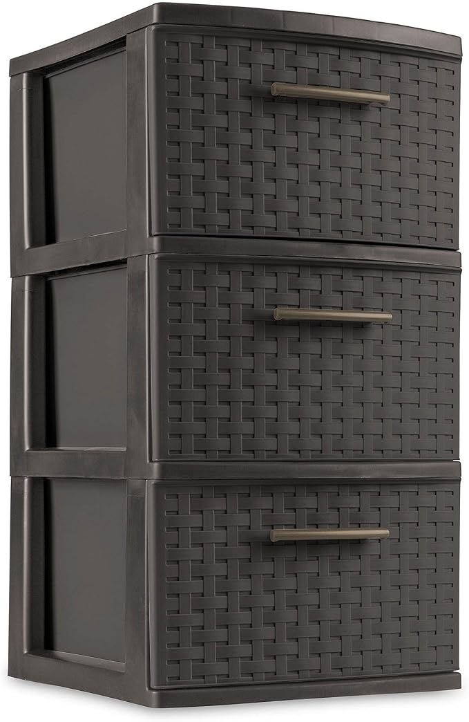 Sterilite Espresso 26306P02 15" X 12 5/8" X 24" Brown 3 Drawer Weave Tower - Image 3