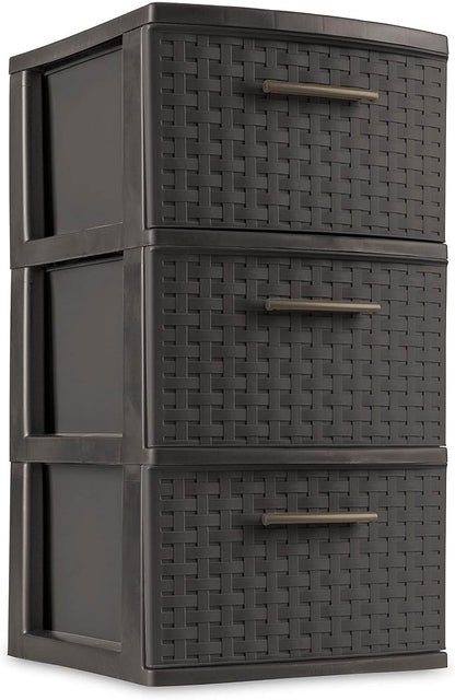 Sterilite Espresso 26306P02 15" X 12 5/8" X 24" Brown 3 Drawer Weave Tower - Image 3