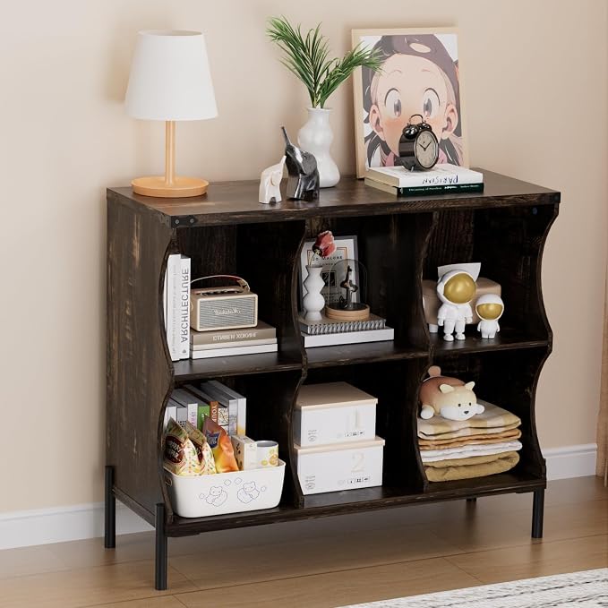 6 Cube Storage Shelf Organizer, Low Book Shelf Bookcase Entryway Table by QieerHior