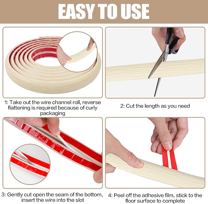 Floor Cord Cover Self Adhesive Cord Hider, 10FT Cable Management, Extension - Image 8