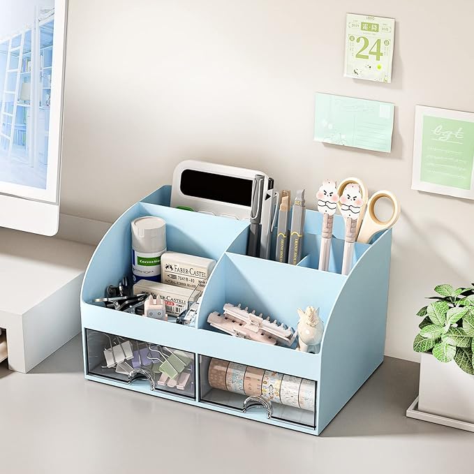 COMFYROOM Desk Organizer with 6 Compartments and 2 Drawers, Plastic Makeup - Image 4