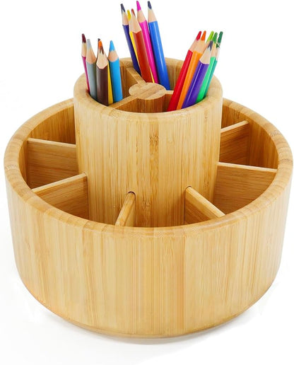 Utoplike Bamboo Rotating Art Supply Desk Organizer, Pencil Holder Organizer by Utoplike