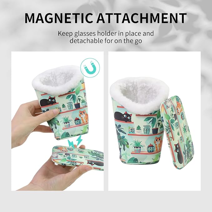 Plush Lined Eyeglasses Holder, Cute Magnetic PU Leather Glasses Stand Case - Image 3