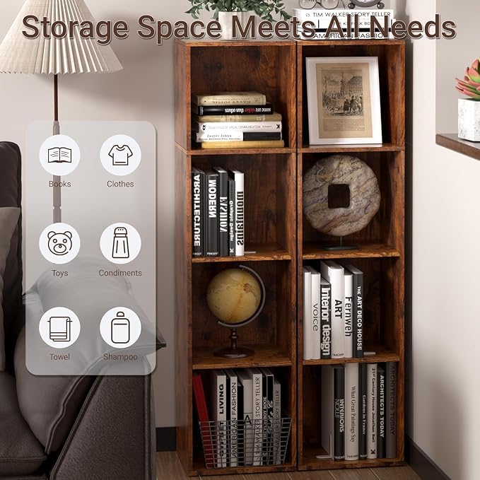 Cube Storage Organizer, 4 Cube Retro Bookshelf, Freestanding 4 Tier Open Shelf - Image 4
