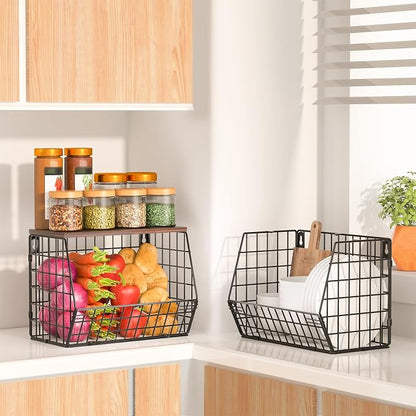 Wawocs Fruit Basket for Kitchen Counter 2 Tier Fruit Bowl, Stackable Wall - Image 4