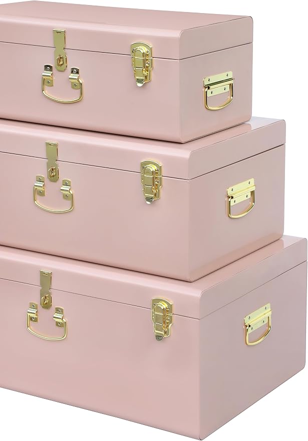 Vixdonos Decorative Box Set of 3 Metal Trunks Chest - Image 3