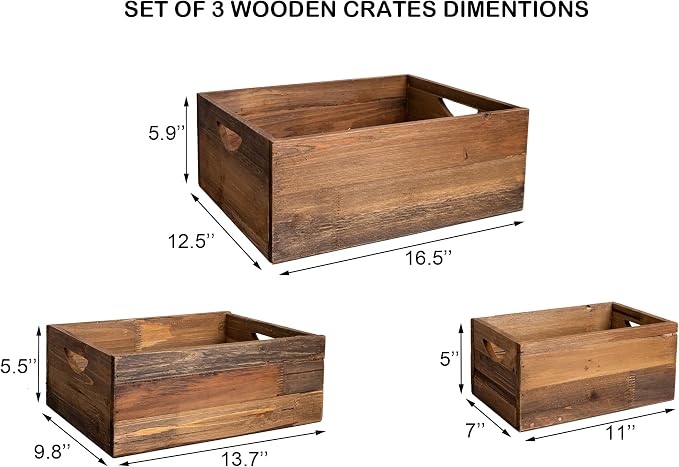 TIMRIS Set of 3 Rustic Distressed Wood Nesting Crates, Farmhouse Decorative - Image 5