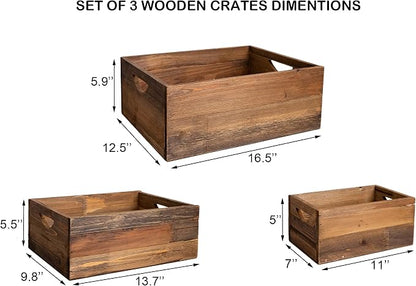 TIMRIS Set of 3 Rustic Distressed Wood Nesting Crates, Farmhouse Decorative - Image 5