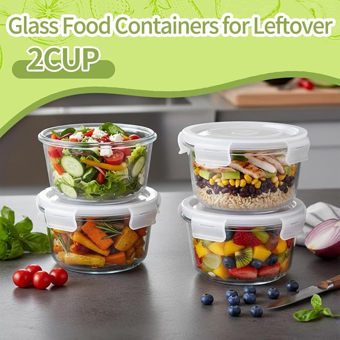 H.JSS WDJS 2 Cup Round Glass Food Storage Containers - Image 4