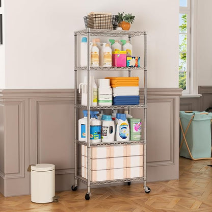 SINGAYE 5 Shelves Storage Shelf Wire Closet Bathroom Organizers Metal Pantry - Image 7